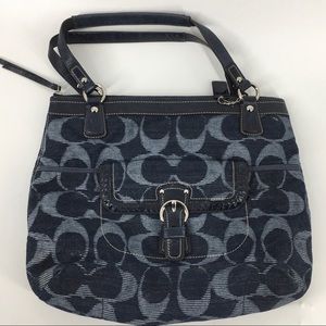 Large Blue Leather Trim Coach Purse (MA2024)